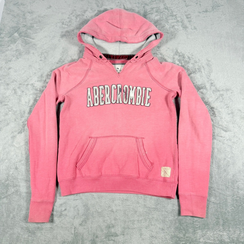 Abercrombie & Fitch Womens Large Hoodie Pink Y2K Logo Pullover Raglan Fleece